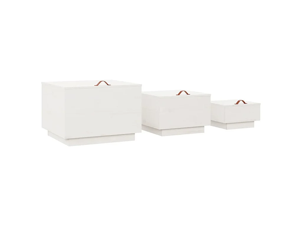 Boîtes de rangement et couvercles 3pcs Blanc Bois massif de pin