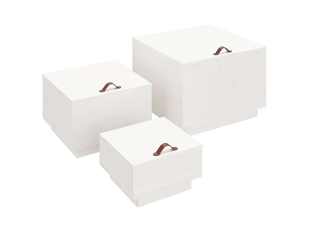 Cajas de almacenaje con tapa 3 pzas madera maciza pino blanca