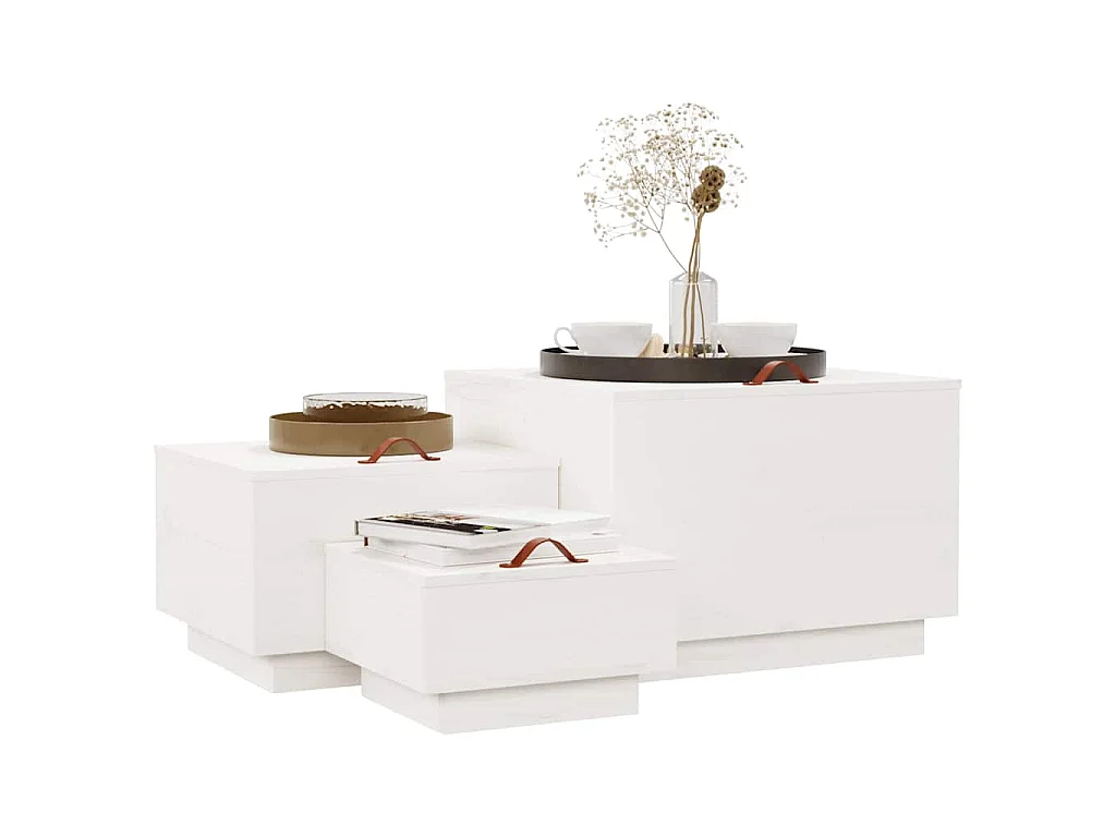Cajas de almacenaje con tapa 3 pzas madera maciza pino blanca