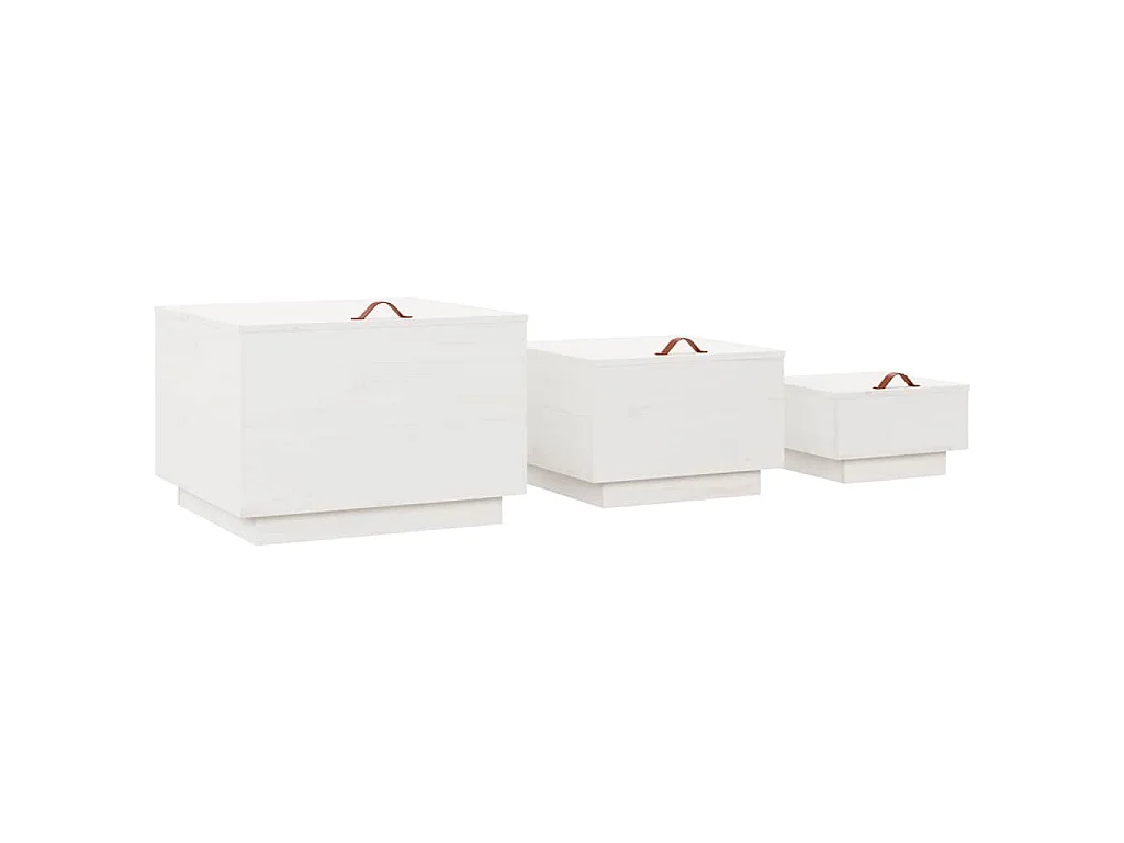 Cajas de almacenaje con tapa 3 pzas madera maciza pino blanca