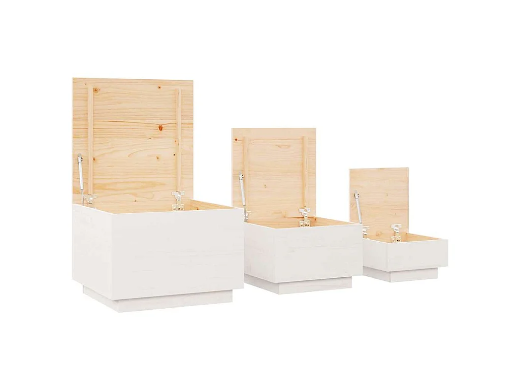 Cajas de almacenaje con tapa 3 pzas madera maciza pino blanca