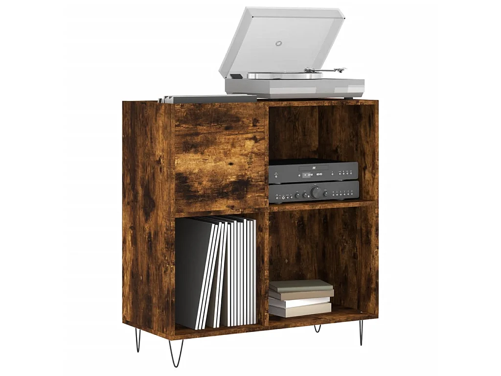 Platenkast 84,5x38x89 cm bewerkt hout gerookt eikenkleurig