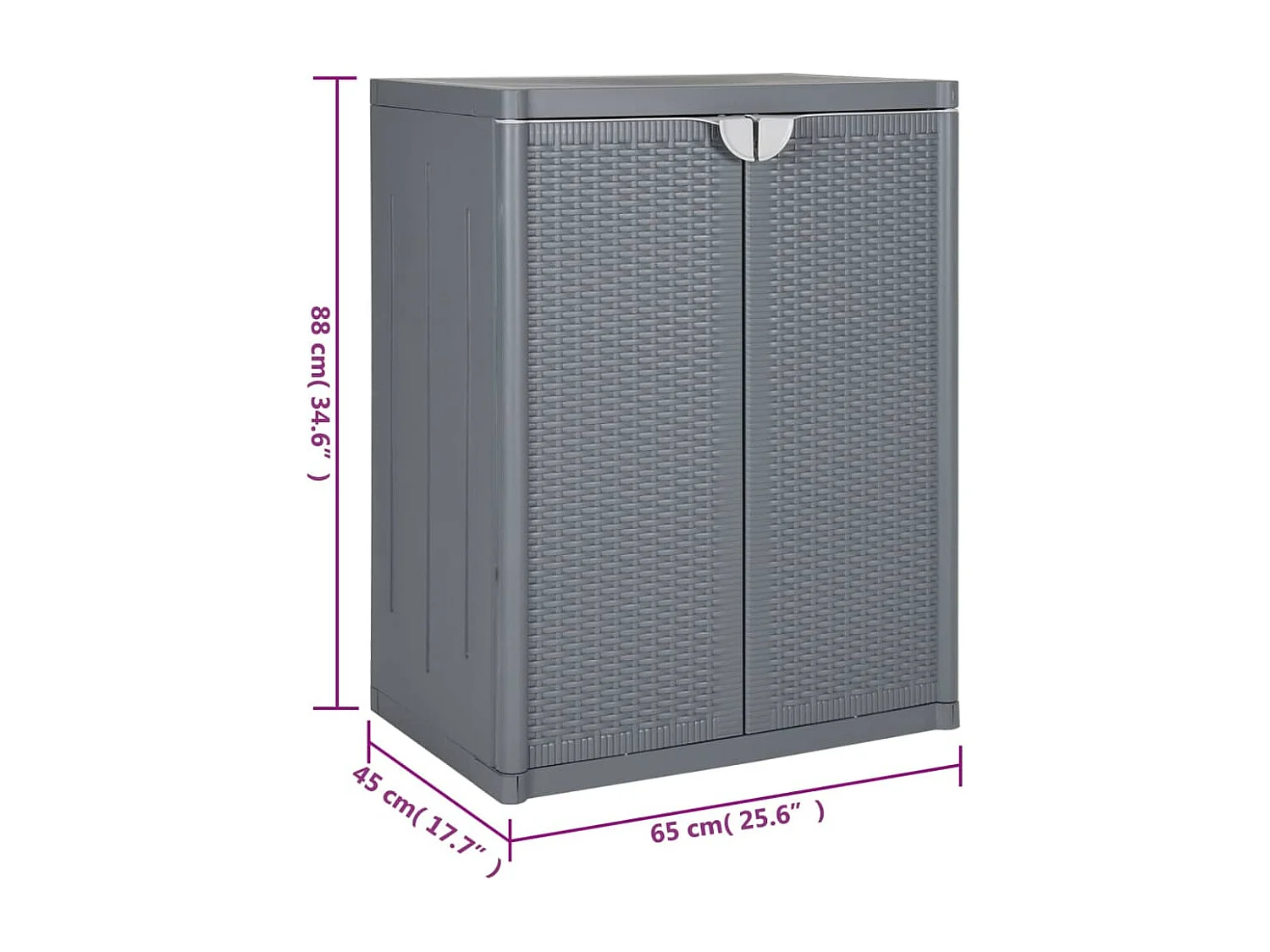 Armoire de rangement de jardin gris 65x45x88 cm PP rotin
