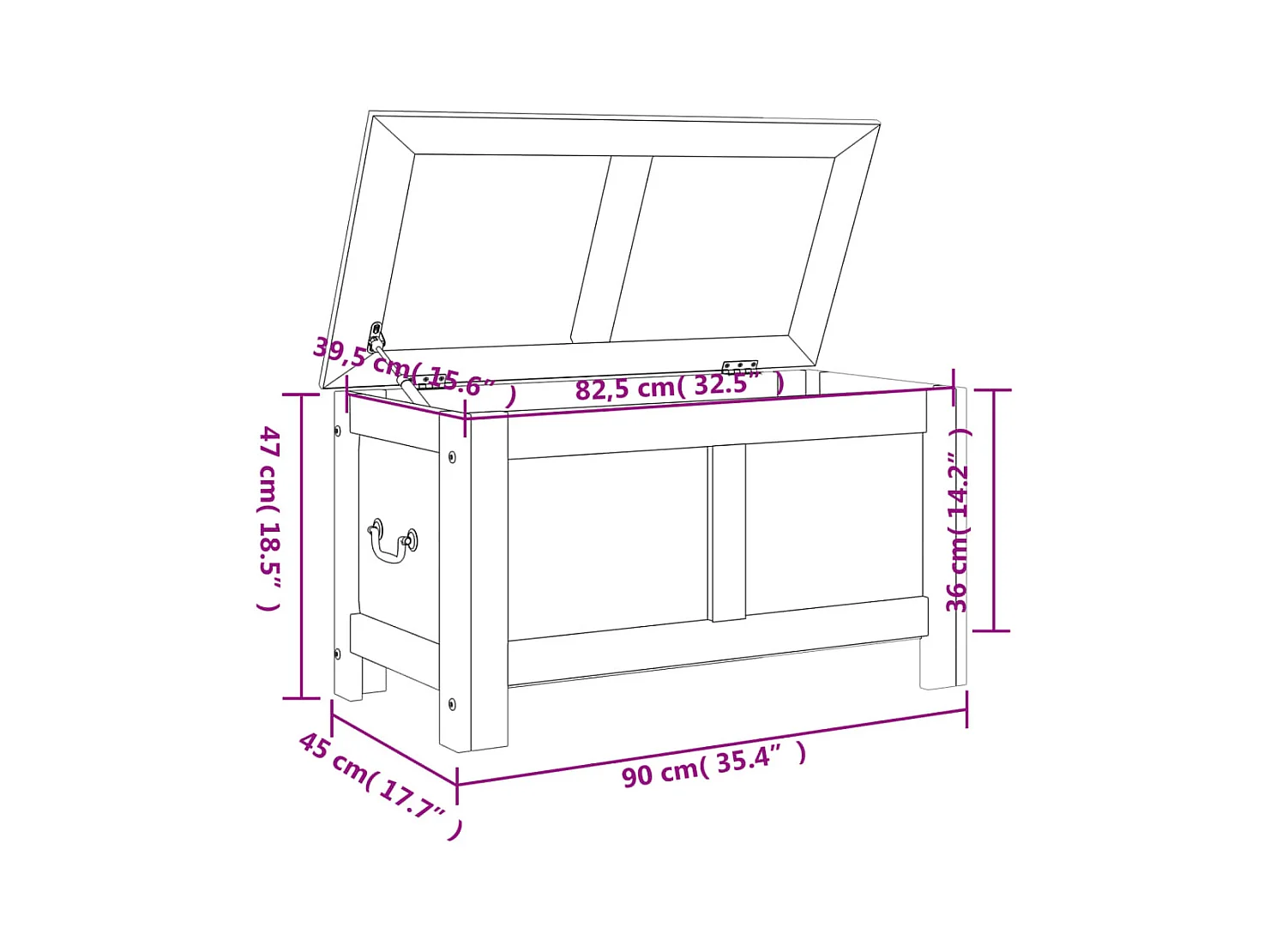 Coffre de rangement avec couvercle marron bois massif d'acacia