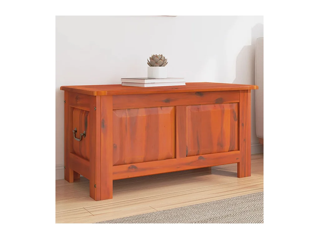 Coffre de rangement avec couvercle marron bois massif d'acacia