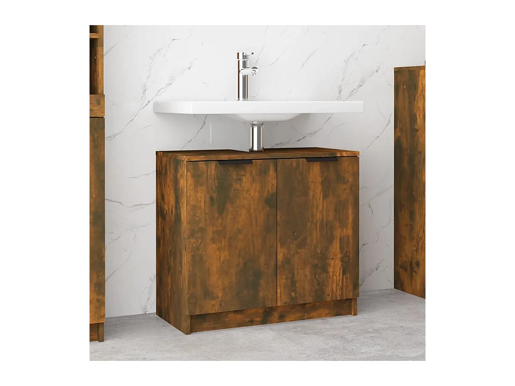 Armoire de bain Chêne fumé 64,5x33,5x59 cm Bois d'ingénierie