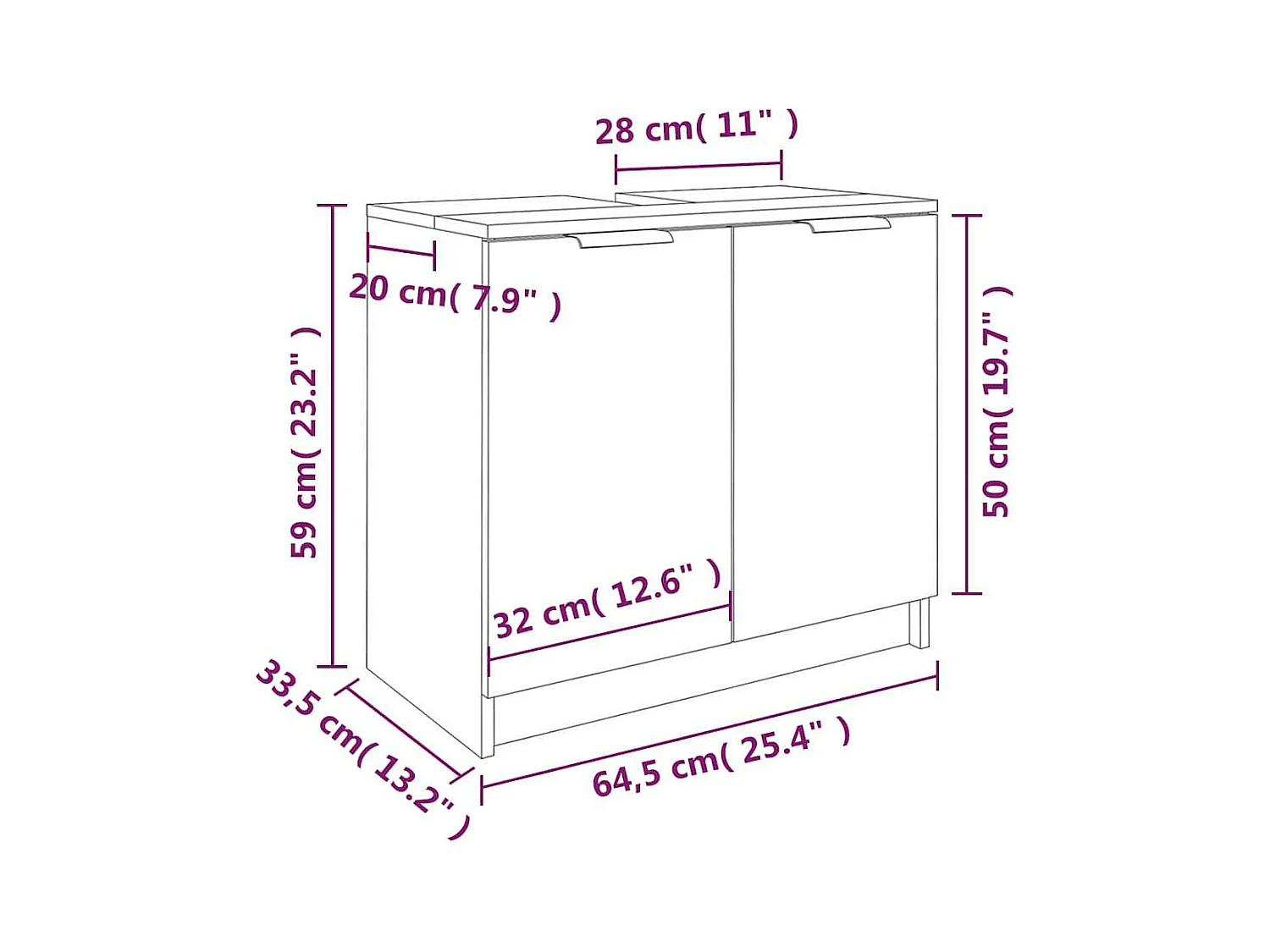 Armoire de bain Chêne fumé 64,5x33,5x59 cm Bois d'ingénierie
