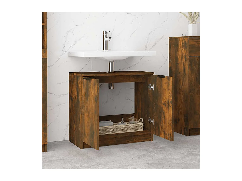 Armoire de bain Chêne fumé 64,5x33,5x59 cm Bois d'ingénierie