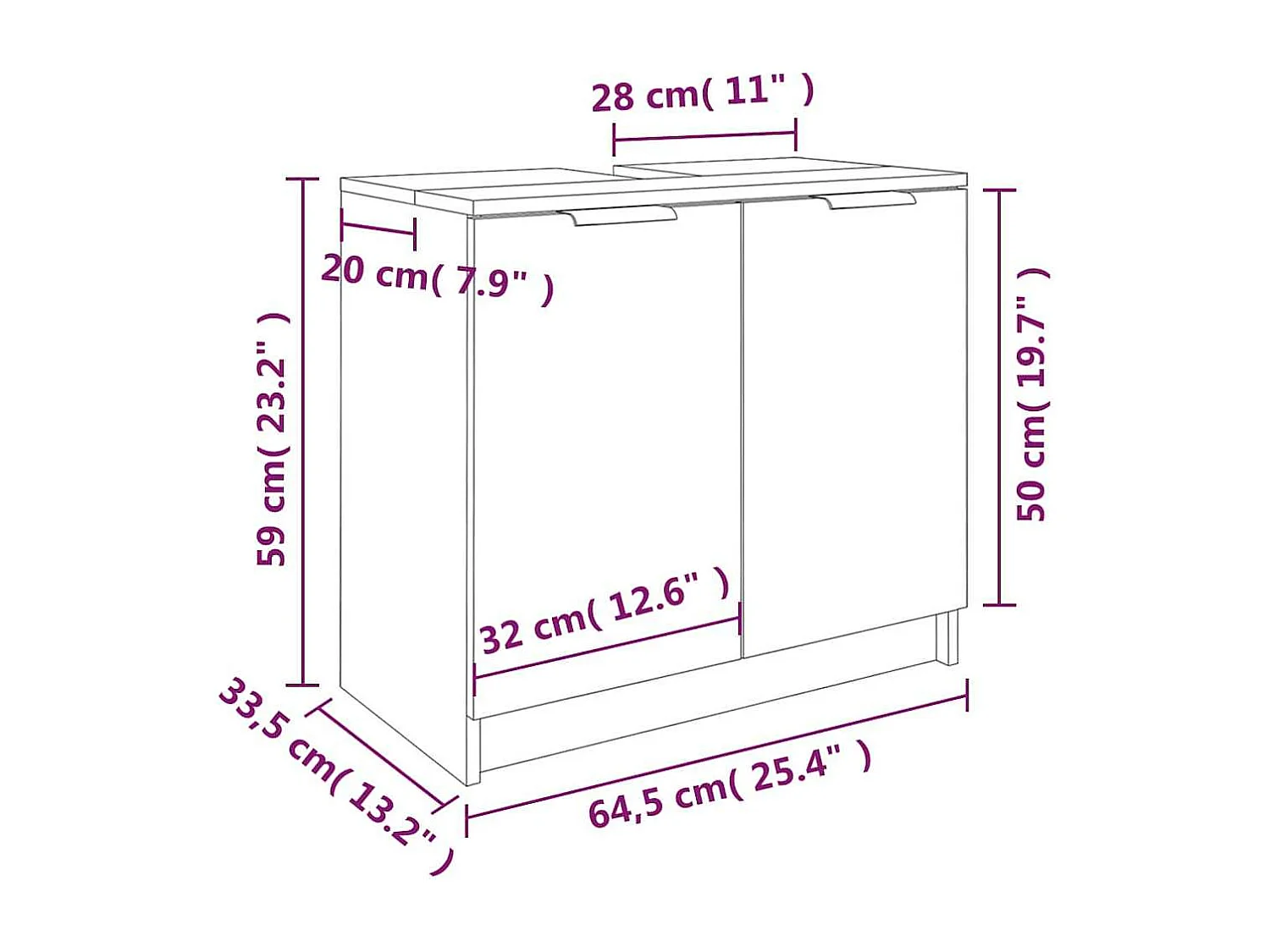 Armoire de bain Chêne fumé 64,5x33,5x59 cm Bois d'ingénierie