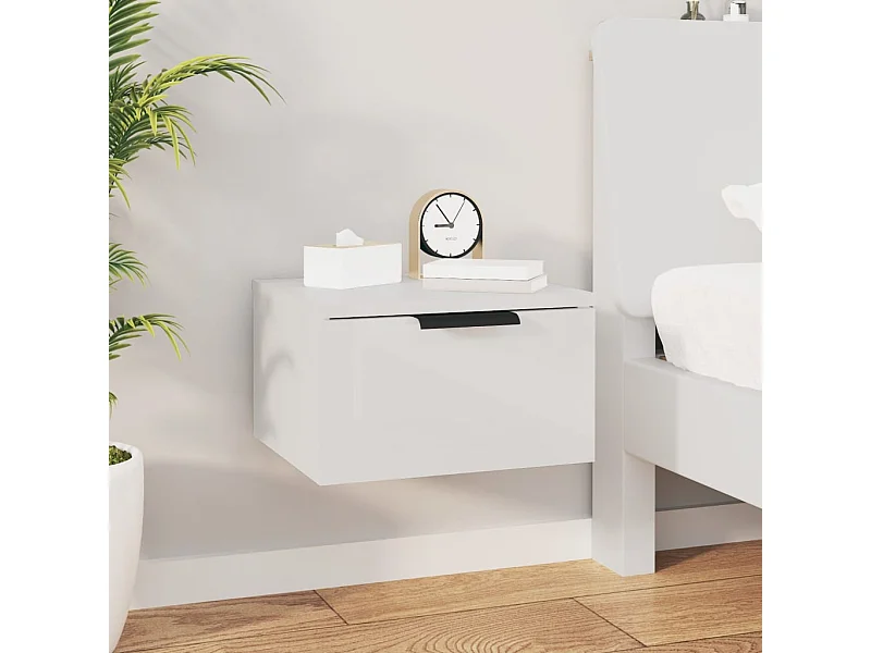Table de chevet murale blanc brillant 34x30x20 cm