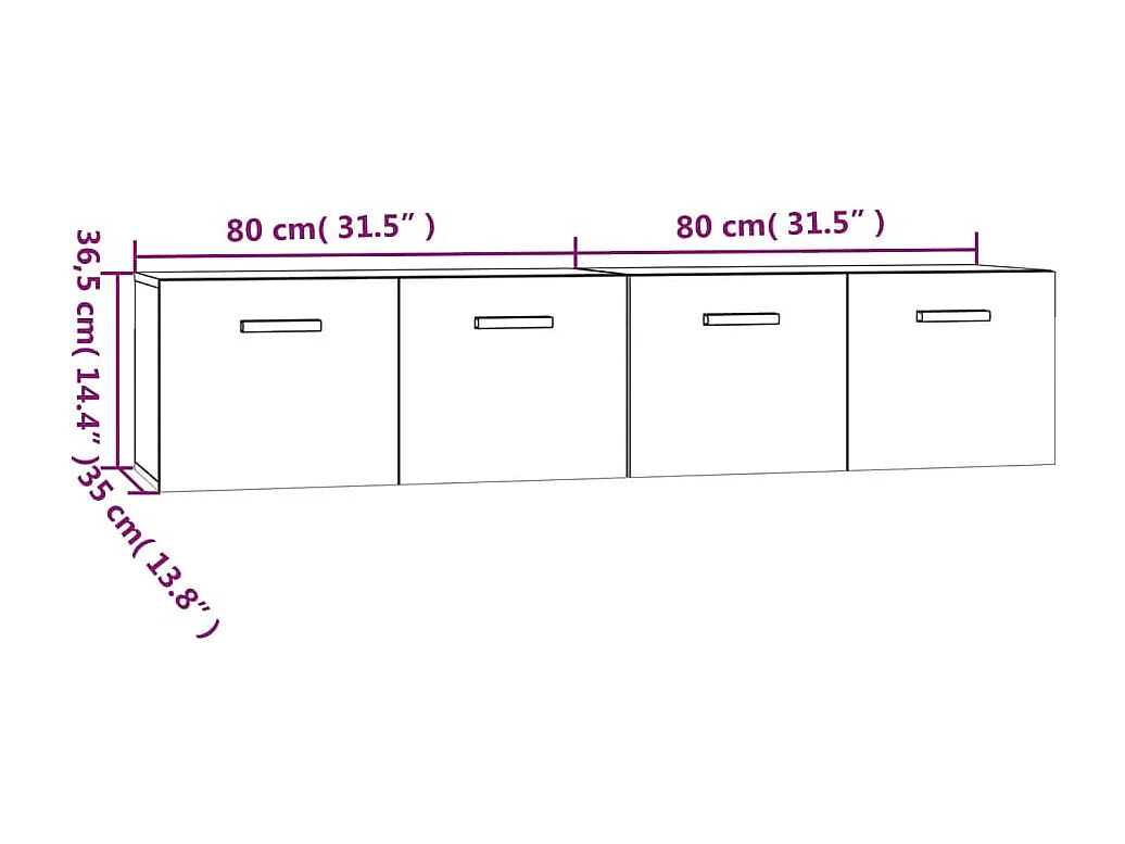 Armários parede 2pcs 80x35x36,5cm madeira processada castanho