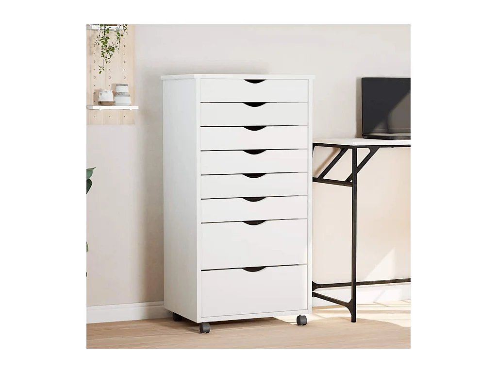 Armoire roulante avec tiroirs MOSS blanc bois de pin solide