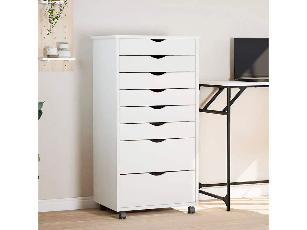 Rollschrank mit Schubladen MOSS Weiß Massivholz Kiefer