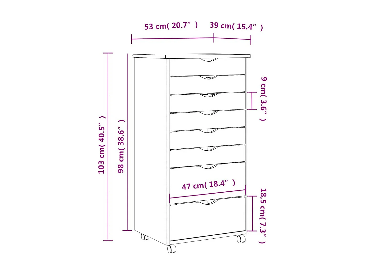Rollschrank mit Schubladen MOSS Weiß Massivholz Kiefer