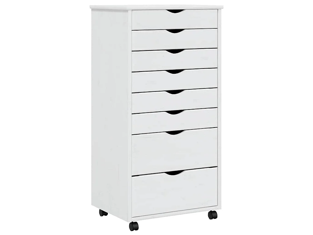 Armoire roulante avec tiroirs MOSS blanc bois de pin solide