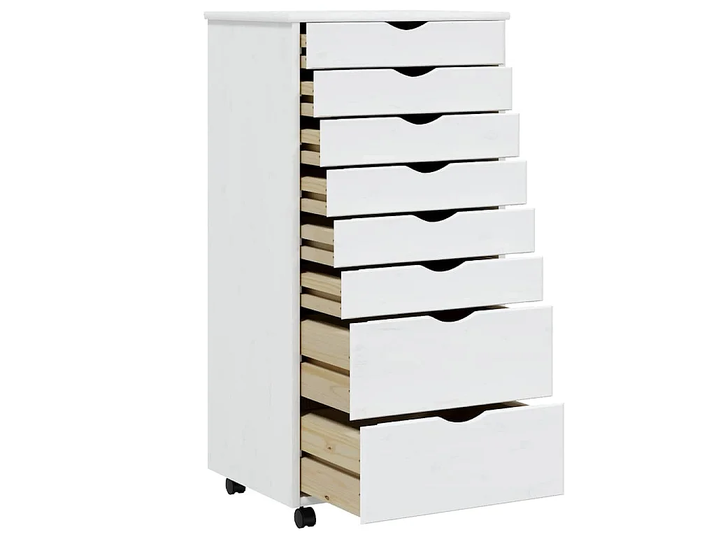 Armoire roulante avec tiroirs MOSS blanc bois de pin solide