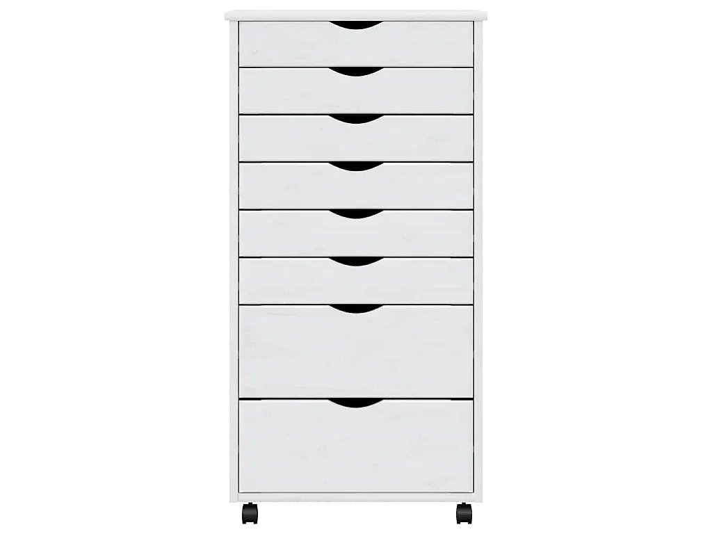 Armoire roulante avec tiroirs MOSS blanc bois de pin solide