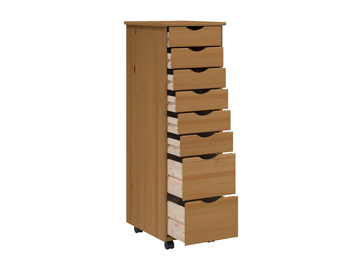 Armoire roulante avec tiroirs MOSS bois de pin marron miel