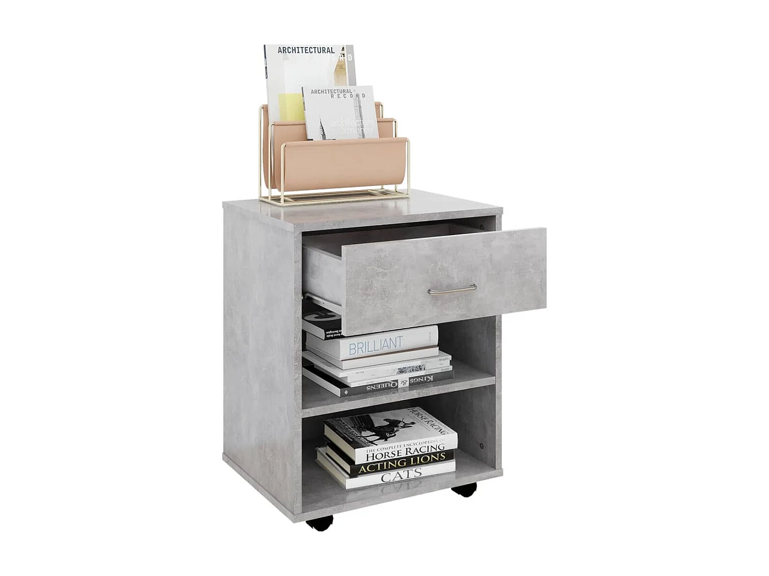 Armario ruedas madera contrachapada gris hormigón 46x36x59 cm