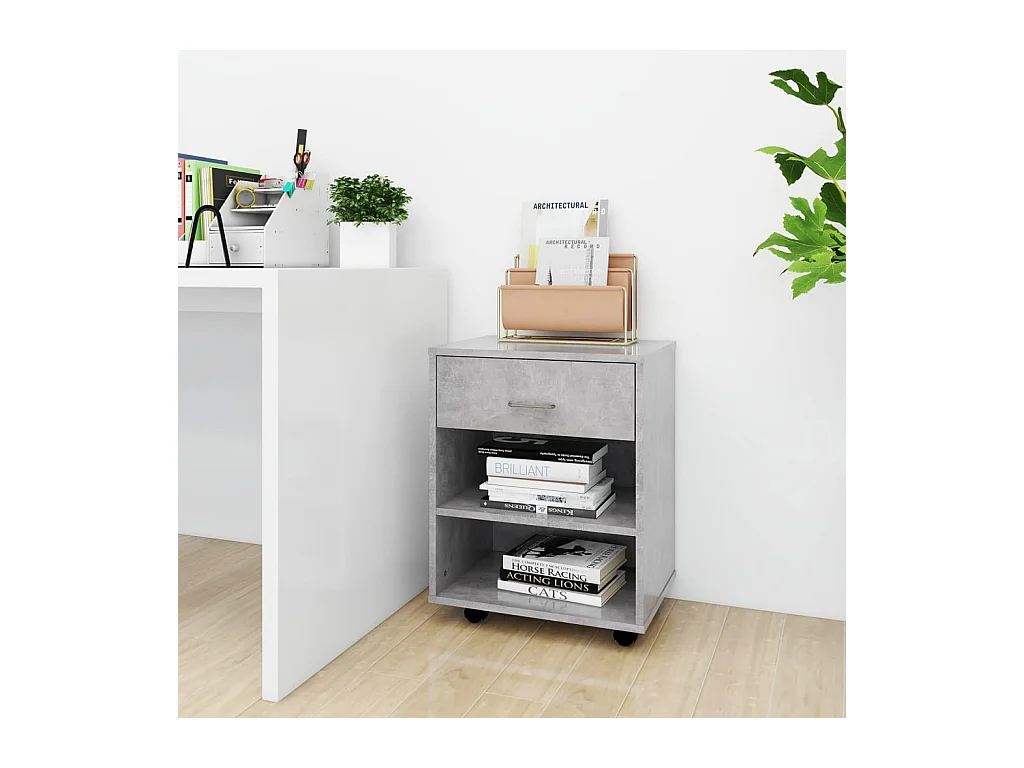 Mobiletto con Ruote Grigio Cemento 46x36x59cm Legno Multistrato