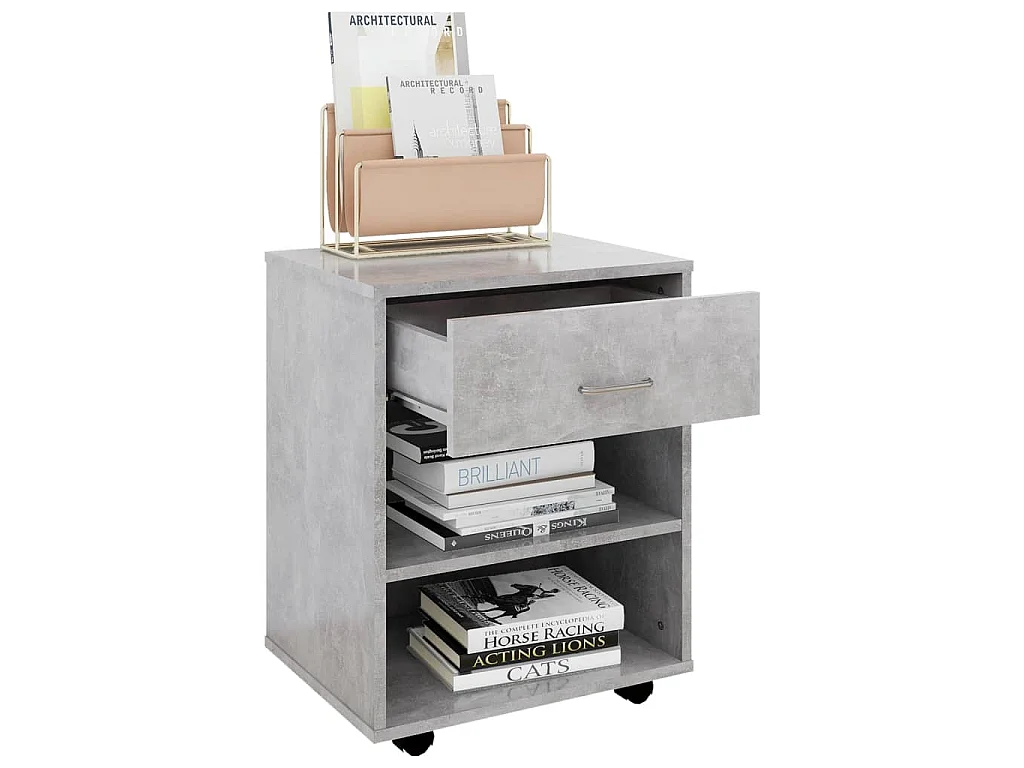 Armoire à roulettes Gris béton 46x36x59 cm Bois d’ingénierie