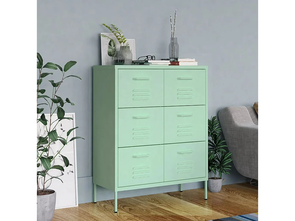Armoire à tiroirs Vert menthe 80x35x101,5 cm Acier