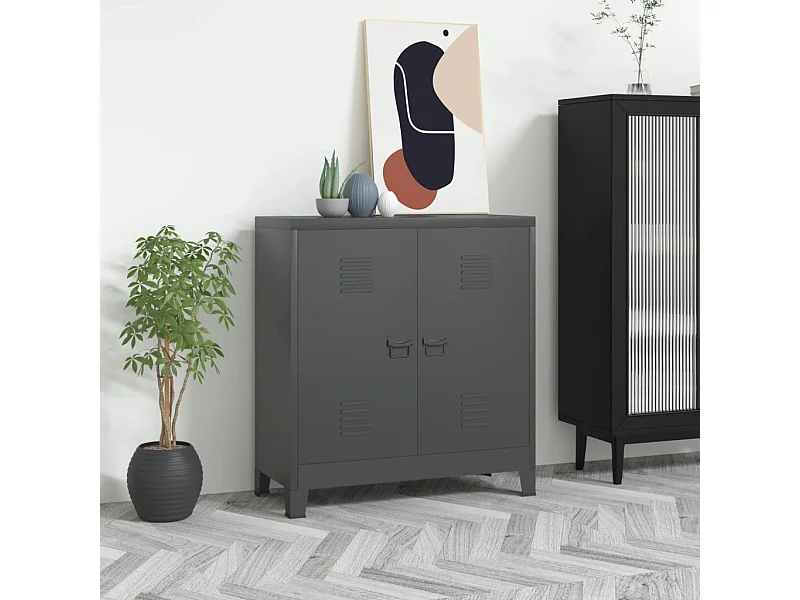 Aufbewahrungstruhe Industrial Anthrazit 90x40x100 cm Stahl