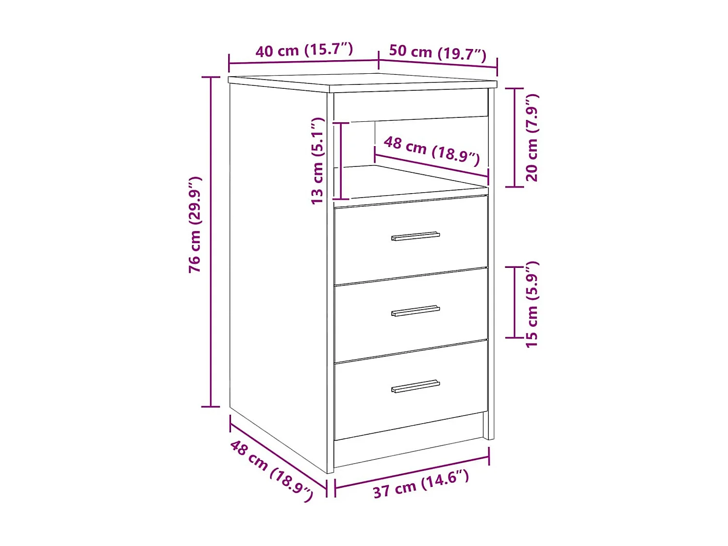 Ladekast 40x50x76 cm bewerkt hout sonoma eikenkleurig
