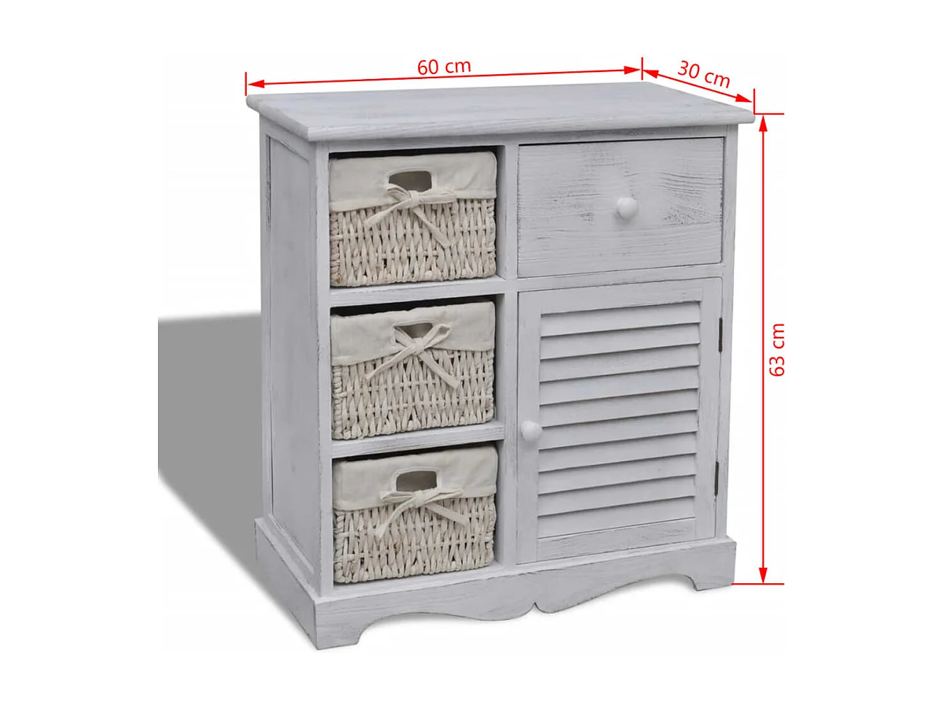 Armoire en bois 3 paniers gauches en tissage Blanc