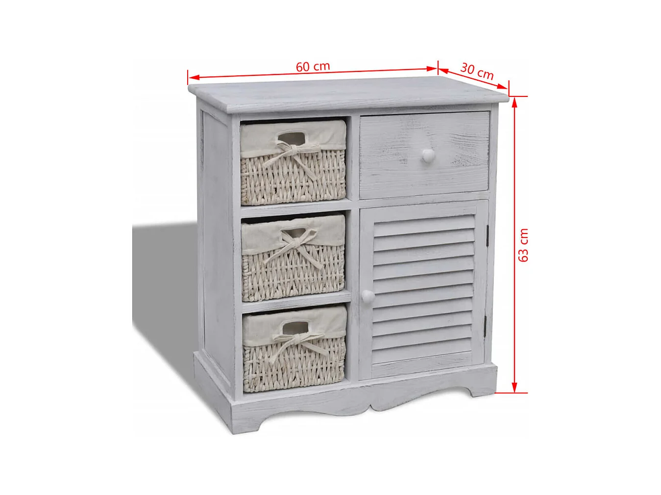 Kast met links 3 weefmanden hout wit