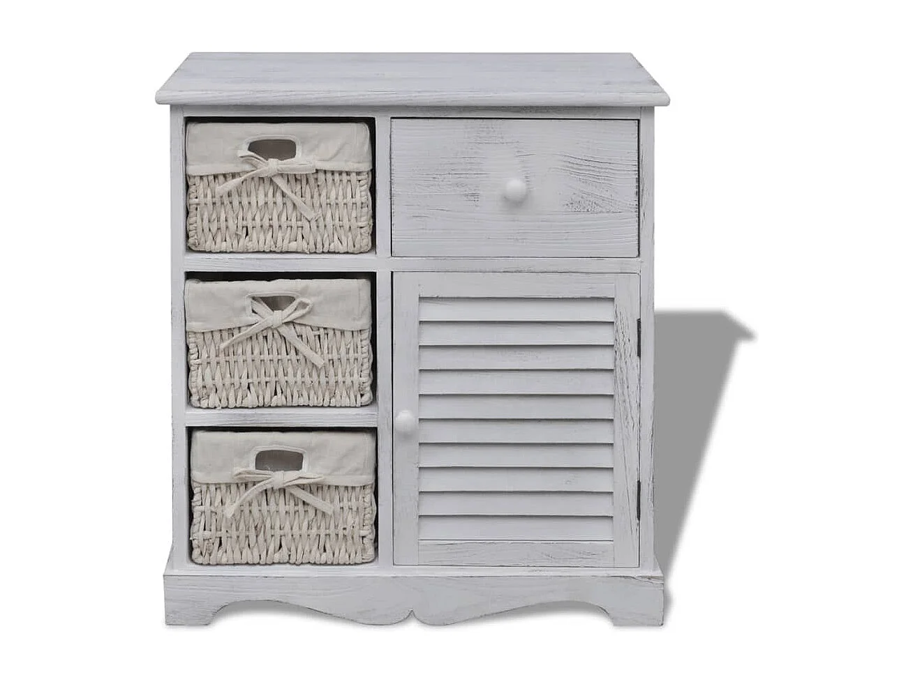 Armoire en bois 3 paniers gauches en tissage Blanc