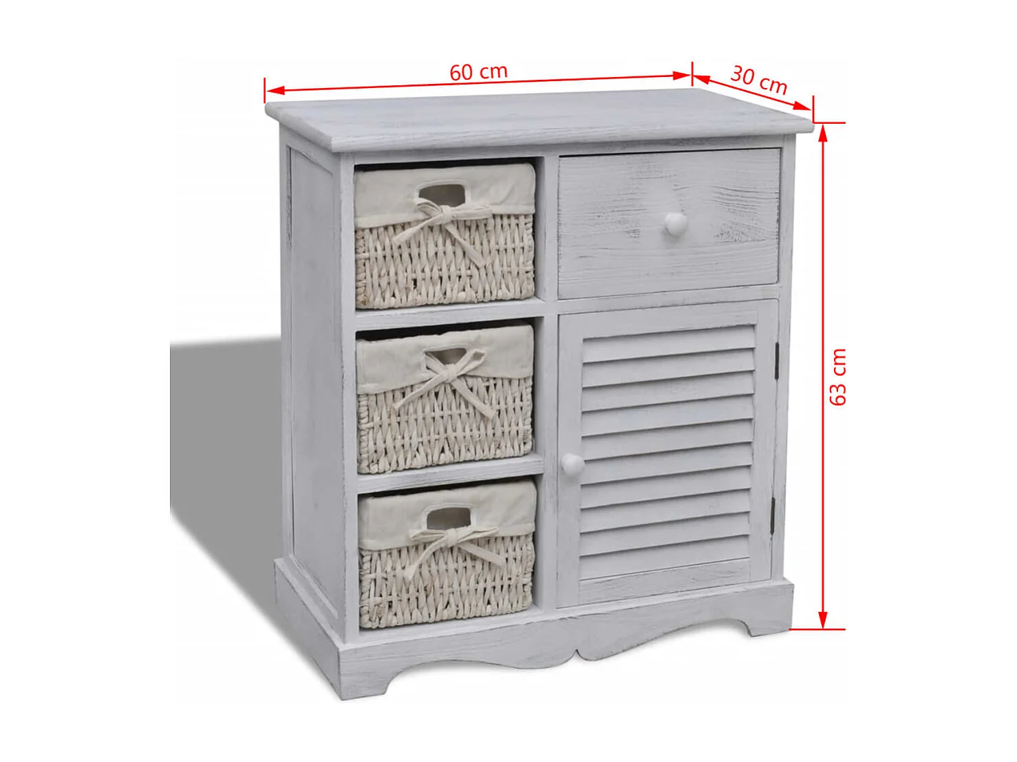 Armoire en bois 3 paniers gauches en tissage Blanc