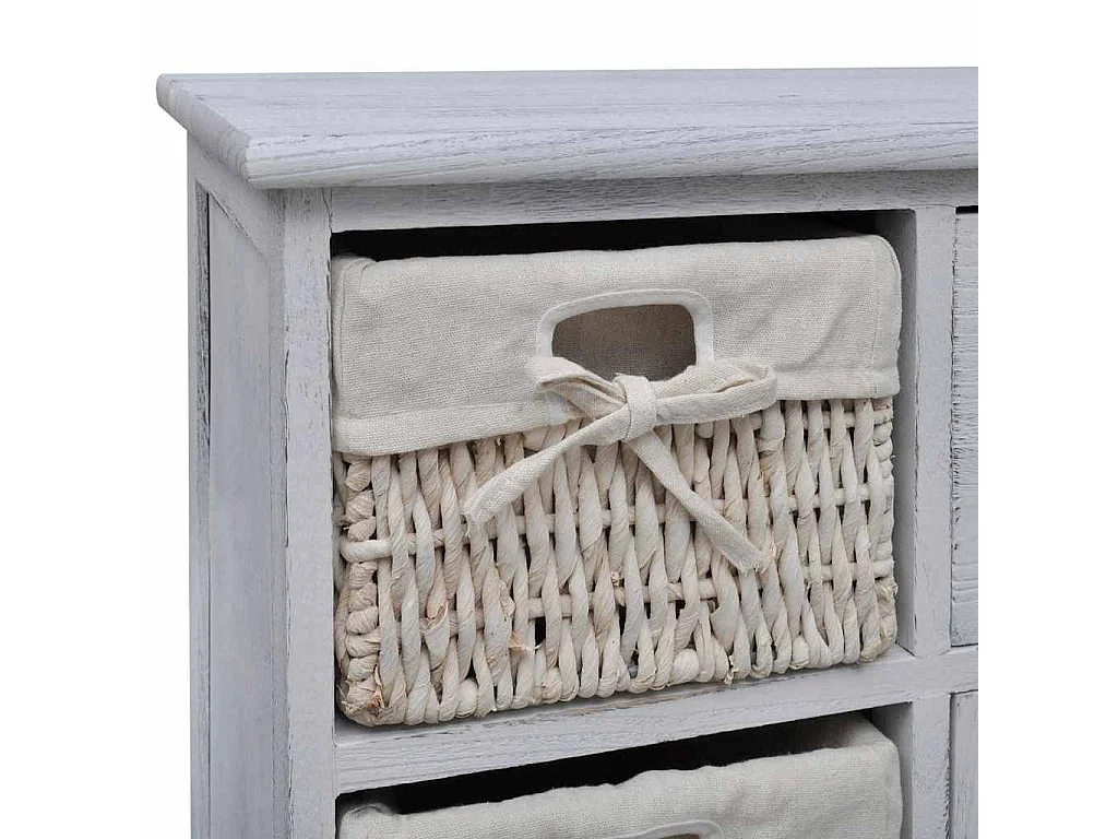 Armoire en bois 3 paniers gauches en tissage Blanc