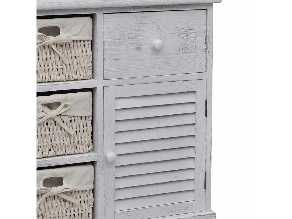 Armoire en bois 3 paniers gauches en tissage Blanc