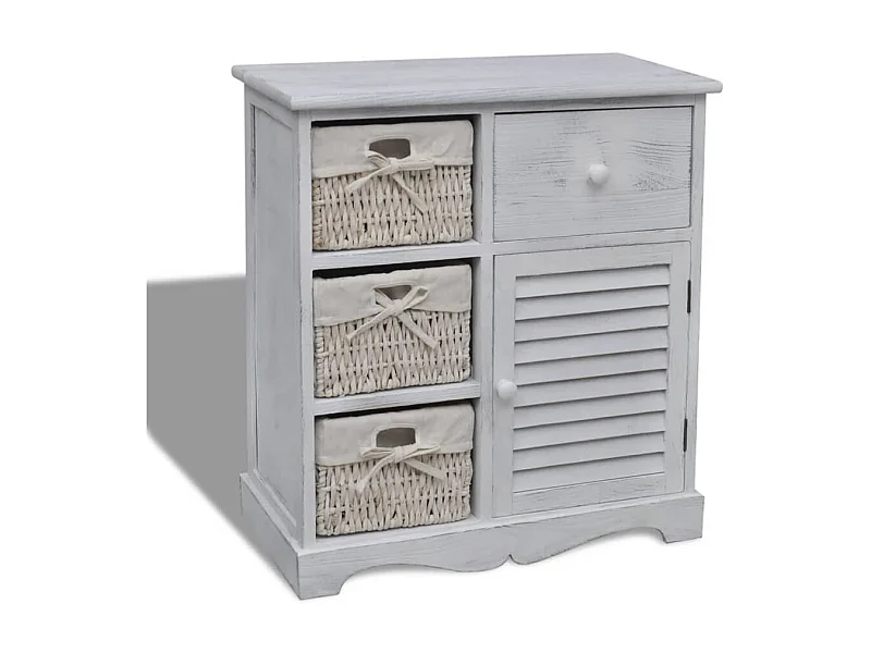 Armoire en bois 3 paniers gauches en tissage Blanc