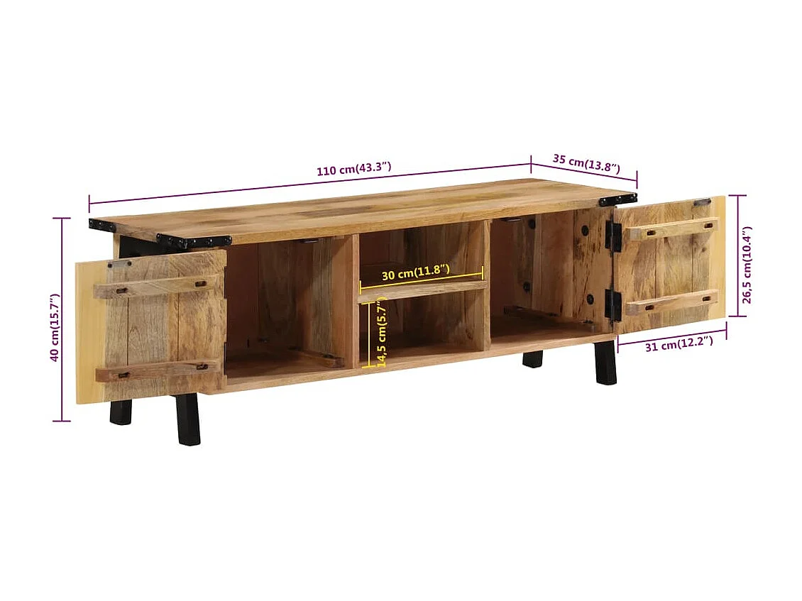 Meuble TV 110x35x40 cm bois massif de manguier