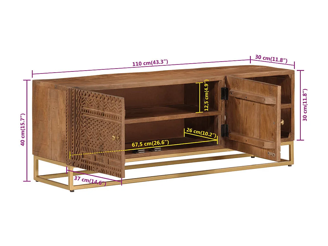Meuble TV 110x30x40 cm bois massif de manguier et fer