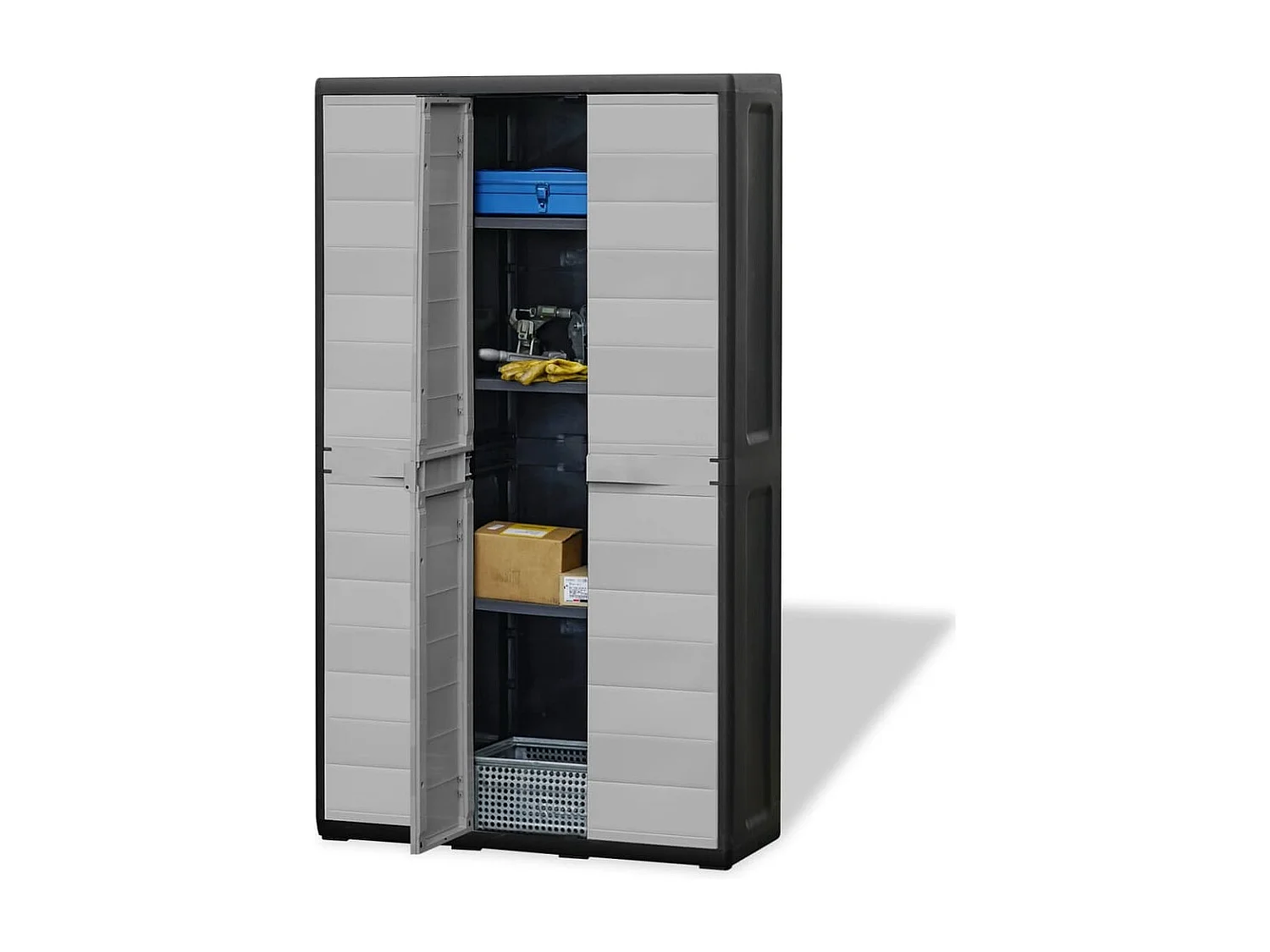 Gartenschrank mit 4 Regalen Schwarz und Grau