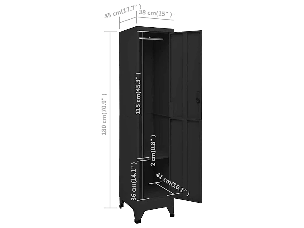 Schließfachschrank Schwarz 38x45x180 cm Stahl