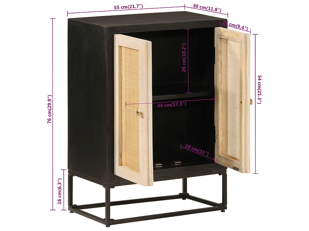 Dressoir 55x30x76 cm massief mangohout en ijzer zwart