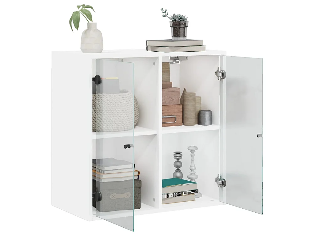 Armário de parede c/ portas de vidro 68x37x68,5 cm branco