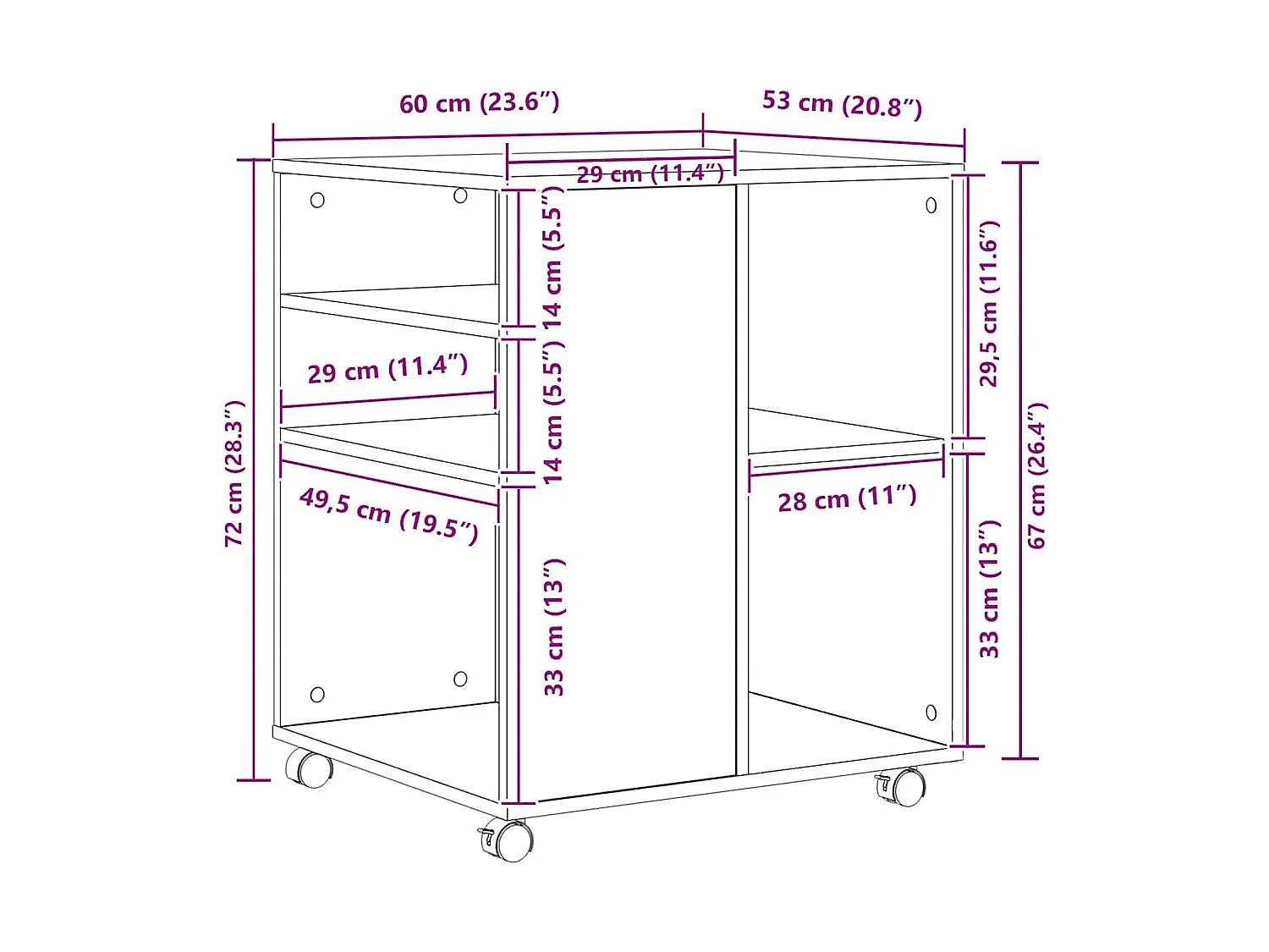Armoire à roulettes Gris béton 60x53x72 cm Bois d'ingénierie