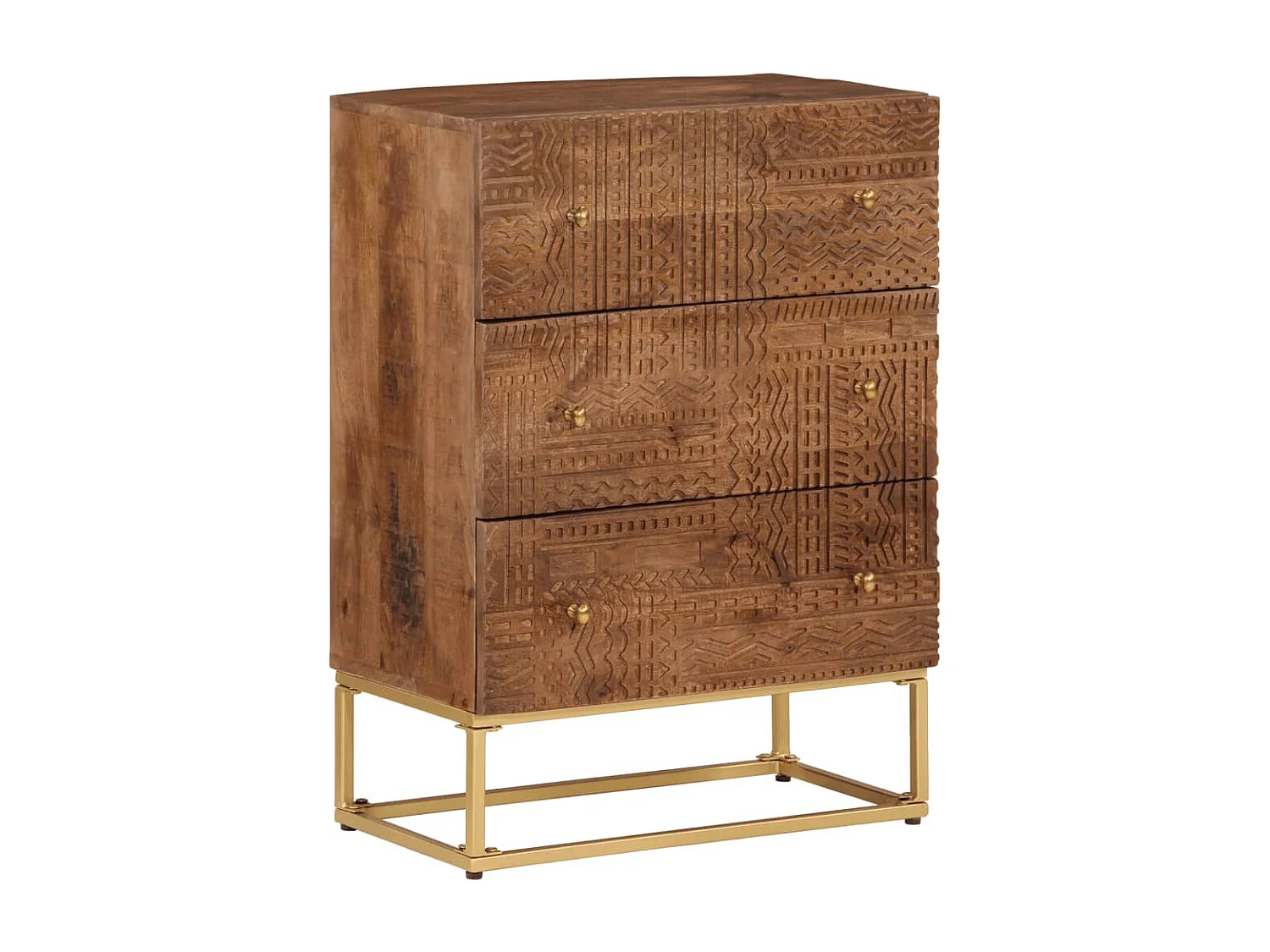 Cassettiera 55x30x76 cm in Legno Massello di Mango e Ferro