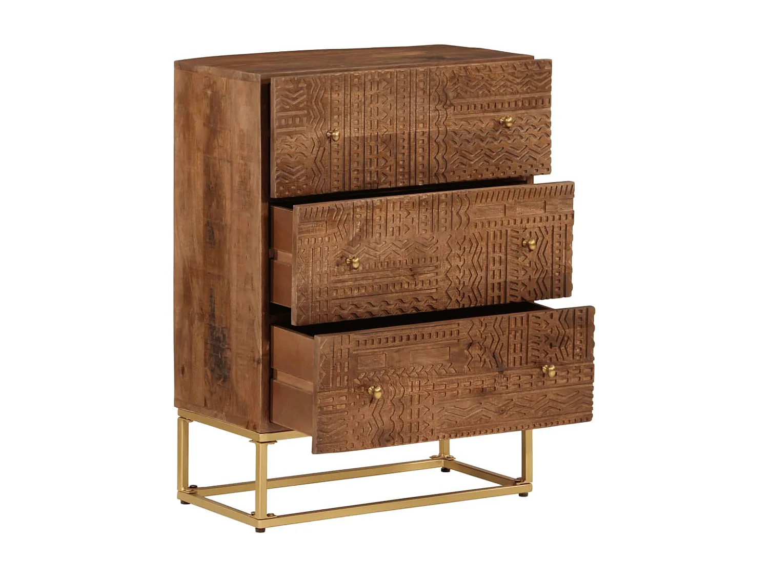 Cassettiera 55x30x76 cm in Legno Massello di Mango e Ferro