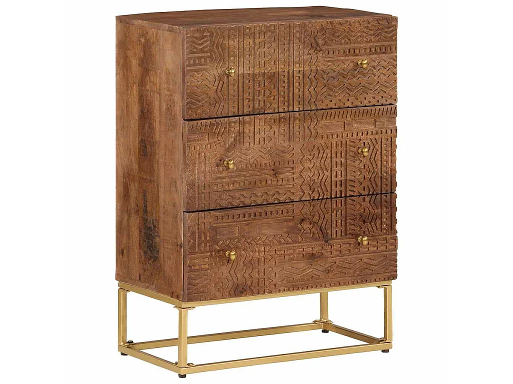 Cassettiera 55x30x76 cm in Legno Massello di Mango e Ferro