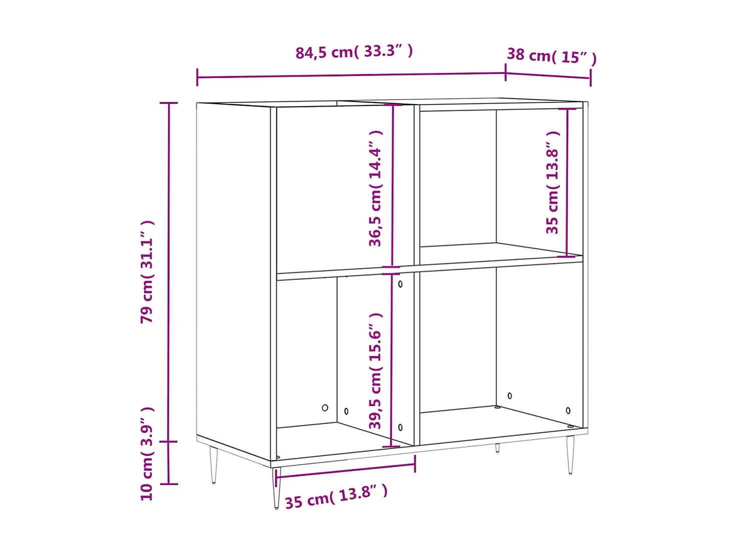 Platenkast 84,5x38x89 cm bewerkt hout zwart