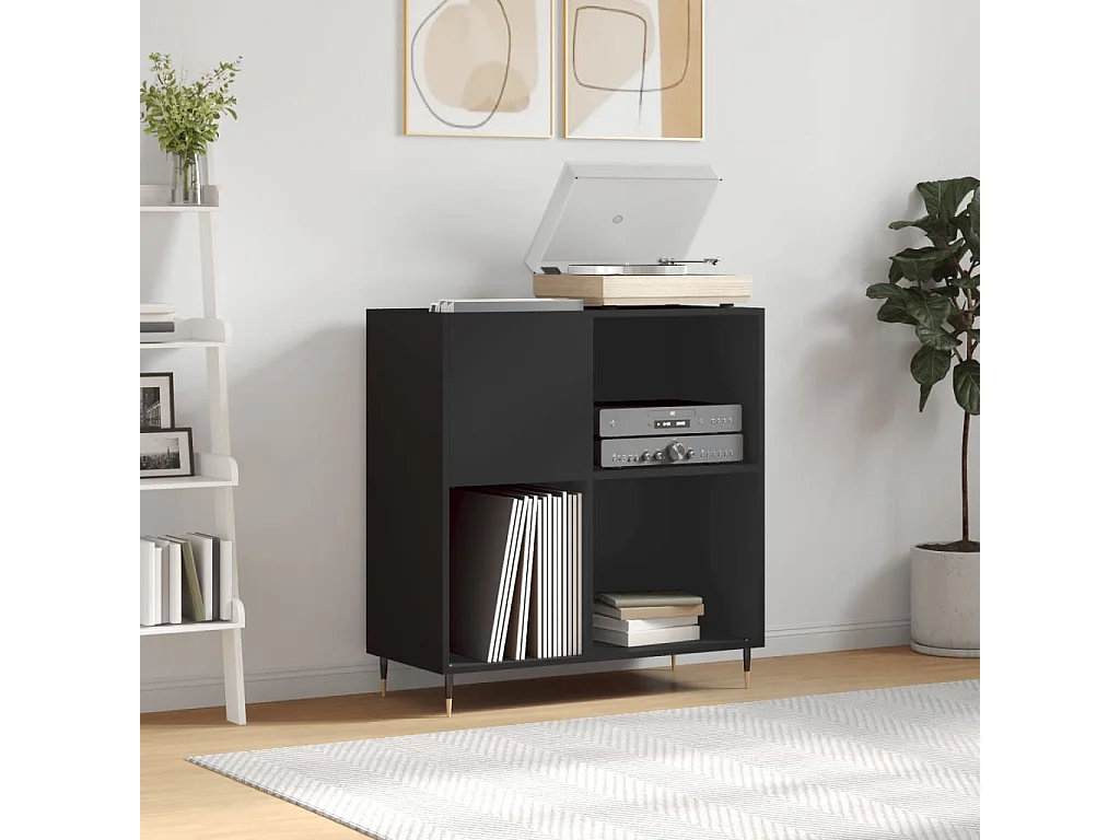 Mueble para discos madera contrachapada negro 84,5x38x89 cm