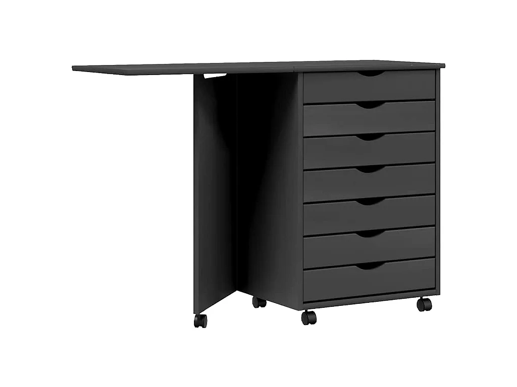 Armário c/ rodas e secretária MOSS madeira pinho maciça cinza