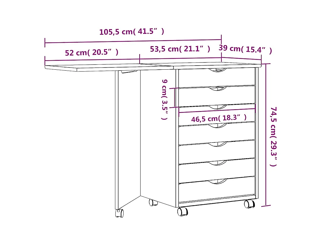 Armário c/ rodas e secretária MOSS madeira pinho maciça cinza