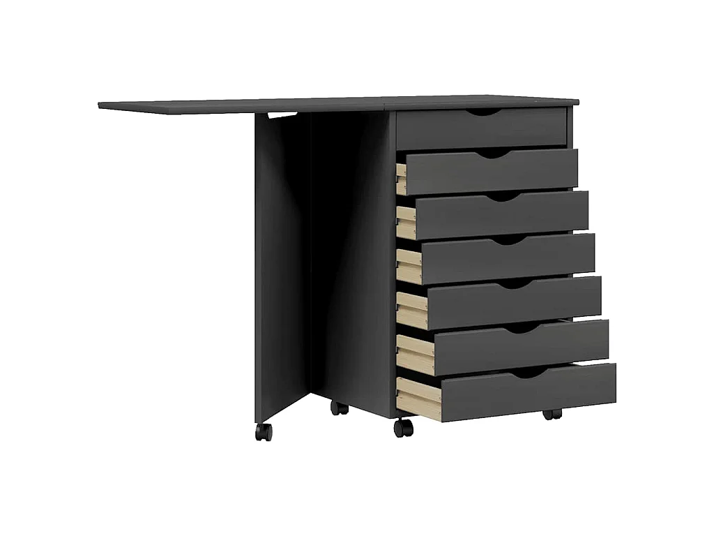 Armário c/ rodas e secretária MOSS madeira pinho maciça cinza